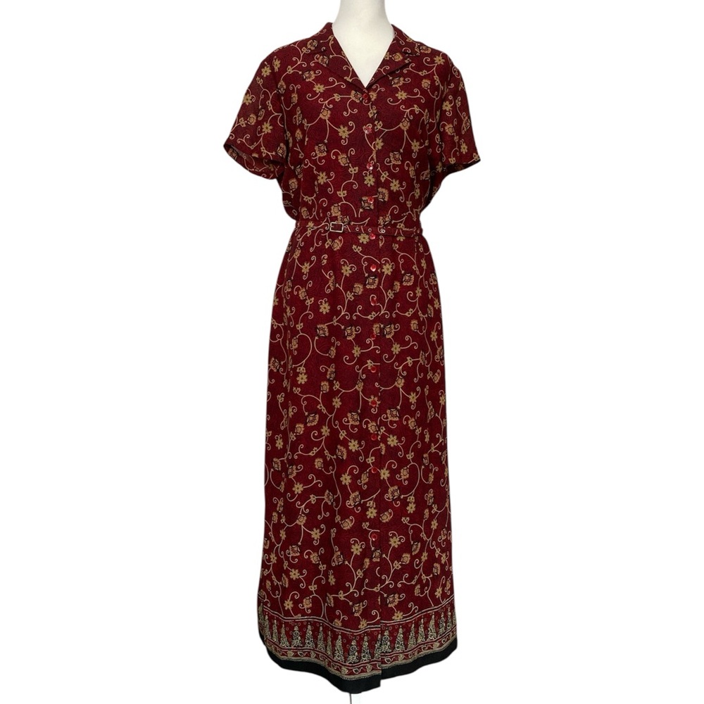 Emma James Burgundy Maxi Dress with Gold Print